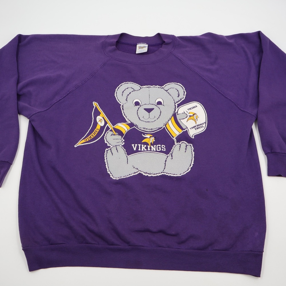 Trench Minnesota Vikings Sweatshirt Mens Large Purple Bear Vintage NFL Raglan